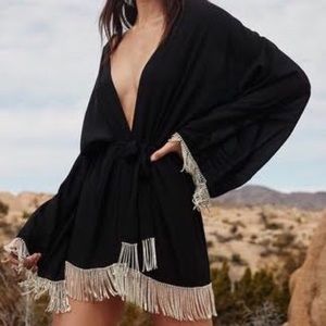 One size black robe with rhinestone trim